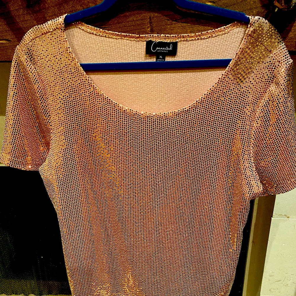 NWOT Rose Gold Sequined SS Top-XL